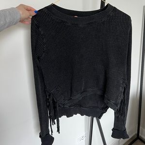 Free People XS Bule Cropped Top with Open Tie Sides. Long Sleeves.